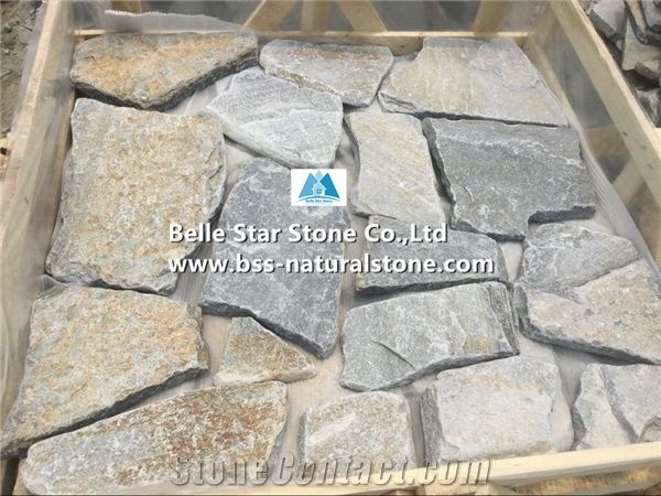 Blue Quartzite Little Tumbled Random Flagstone,Quartzite Crazy Stone,Blue Flagstone Wall,Quartzite Irregular Flagstones,Quartzite Flagstone Walkway Pavers,Flagstone Wall,Quartzite Flagstone Courtyard