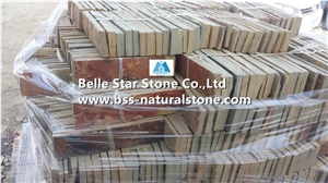 Chinese Yellow Rusty Split Face Slate Stacked Stone,Yellow Multicolour Slate S Cut Stone Cladding,Yellow Multicolor Slate Ledgestone,Yellow Sunset Bronze Slate Culture Stone,Thin Stone Veneer