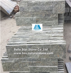 Green Quartzite S Cut Stone Cladding,Natural Quartzite Stacked Stone,18x35cm Green Culture Stone,Green Quartzite Ledgestone,Green Stone Veneer,Natural Stone Wall Panels,Fireplace Stone Veneer