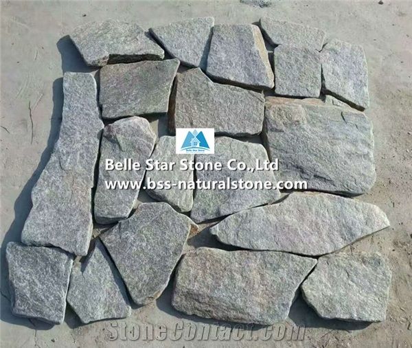 Green Quartzite Tumbled Random Flagstone,Green Flagstone Wall,Quartzite Irregular Flagstones,Green Crazy Stone,Natural Quartzite Flagstone Walkway Pavers,Landscaping Wall Facade Stone,Flagstone Paving