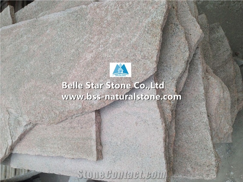 Pink Quartzite Random Flagstone,Quartzite Crazy Stone,Pink Flagstone Walkway Pavers,Pink Quartzite Irregular Flagstones,Quartzite Flagstone Wall,Natural Flagstone Courtyard,Landscaping Stone Pavers