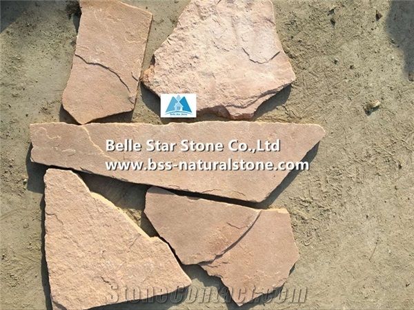 Pink Sandstone Random Flagstone,Pink Crazy Stone,Sandstone Irregular Flagstones,Natural Flagstone Driveway,Flagstone Walkway Pavers,Flagstone Courtyard,Landscaping Wall Stone,Pink Sandstone Flagstone