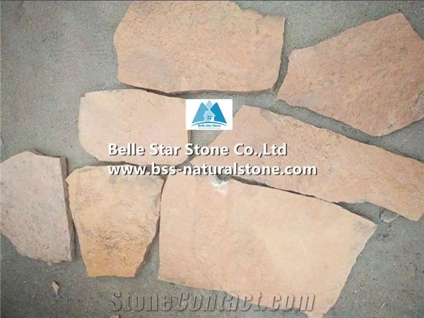 Pink Sandstone Random Flagstone,Pink Crazy Stone,Sandstone Irregular Flagstones,Natural Flagstone Driveway,Flagstone Walkway Pavers,Flagstone Courtyard,Landscaping Wall Stone,Pink Sandstone Flagstone