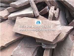 Red Sandstone Random Flagstone,Sandstone Crazy Stone,Red Irregular Flagstones,Sandstone Flagstone Driveway,Sandstone Flagstone Walkway Pavers,Sandstone Courtyard,Red Sandstone Landscaping Stone