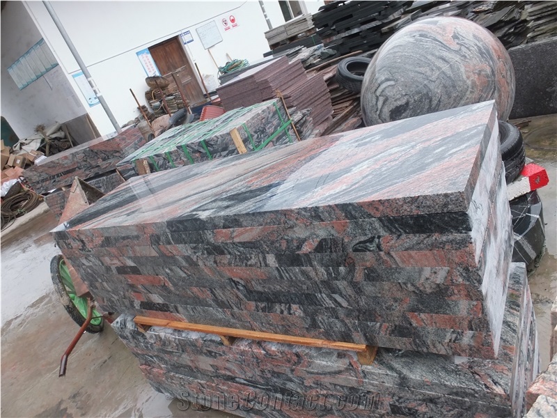 Multicolor Red Fantasy Red Granite Polished Flooring Tiles Steps Stairs