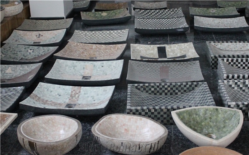 Natural Mosaic Stone Sinks,Bathroom Sinks,Wash Basins,Vessel Sinks,Stone Basins