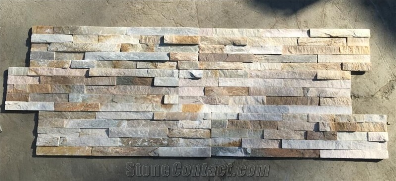 Yellow Slate Panel,Mix with Pink,Gray and White Colour，Multi Color Culture Ledge Stone , Slate Wall Decoration Panel , Corner and Flat Stone Veneer