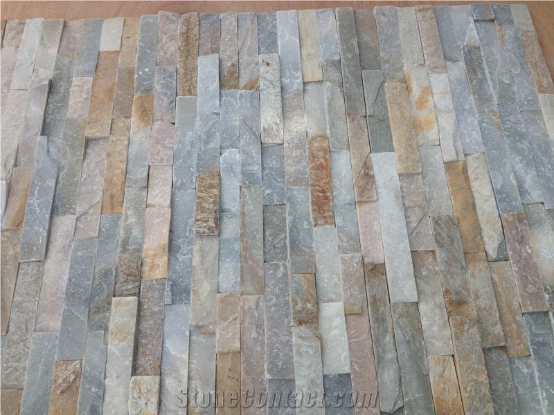 Yellow Slate Panel,Mix with Pink,Gray and White Colour，Multi Color Culture Ledge Stone , Slate Wall Decoration Panel , Corner and Flat Stone Veneer