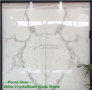 Veins Crystallized Glass / White Pored Glass / Slabs,Tiles