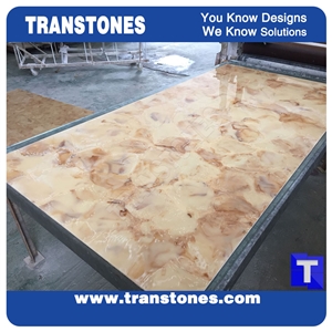 Honed Translucent Backlit Artificial Golden Rose Solid Surface Marble Slabs Tiles for Wall Panel,Floor Covering Sheet,Interior Feature Wall,Hotel Reception Table Desk Design Material