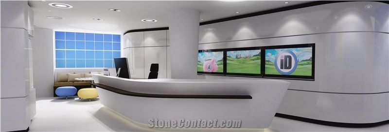 Pure White Corian Solid Surface Marble Oval Kitchen Bar Top,Customer Reception Counter Desk Modern Style,Interior Furniture Manufacturer