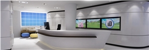 Pure White Corian Solid Surface Marble Oval Kitchen Bar Top,Customer Reception Counter Desk Modern Style,Interior Furniture Manufacturer