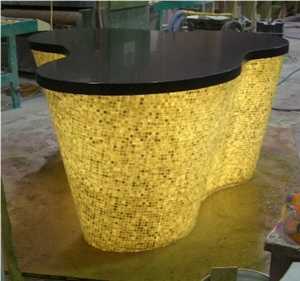 Solid Surface Translucent Onyx Mosaic Panel Reception Table Cladding,Bevel Tabletop Hotel Furniture