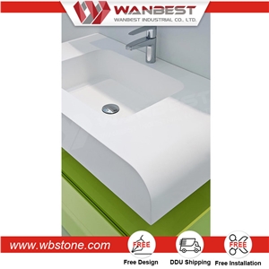 Custom Artificial Stone Wall Hung Bathroom Wash Basin with Cabinet Mirror
