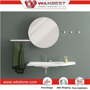 Custom Artificial Stone Wall Hung Bathroom Wash Basin with Cabinet Mirror