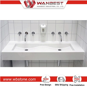Custom Artificial Stone Wall Hung Bathroom Wash Basin with Cabinet Mirror