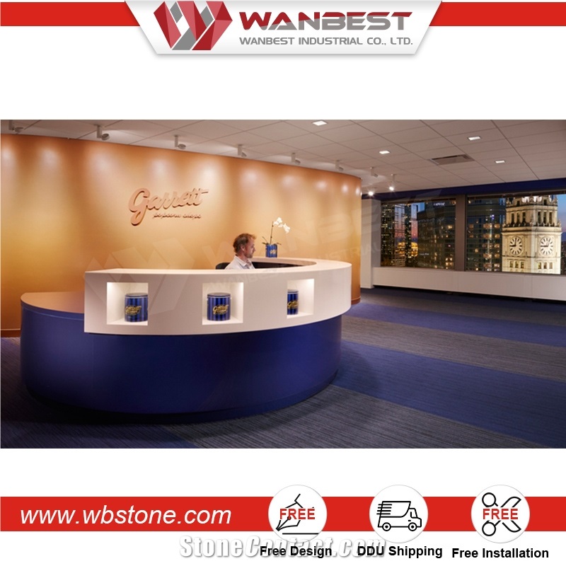 Customized Artificial Stone Semi Circle Office Salon Clinic Reception Front Counter Desk