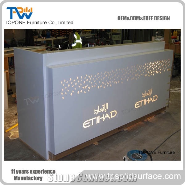 2017 New Design China Factory Supply Cheap Price Artificial Marble Stone Salon Reception Counter Top Design, Interior Stone Acrylic Solid Surface Modern Salon Reception Desk Tops Design