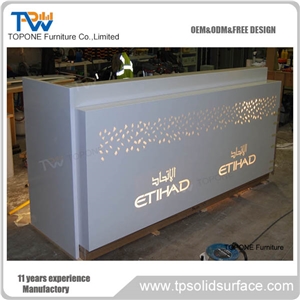 2017 New Design China Factory Supply Cheap Price Artificial Marble Stone Salon Reception Counter Top Design, Interior Stone Acrylic Solid Surface Modern Salon Reception Desk Tops Design