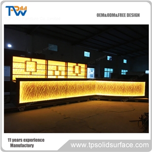 Artificial Marble Stone Restaurant Bar Counter Tops Led Lighted, Interior Stone Acrylic Solid Surface Led Lighted Restaurant Bar Counter Tops Design, Interior Stone Led Restaurant Furniture
