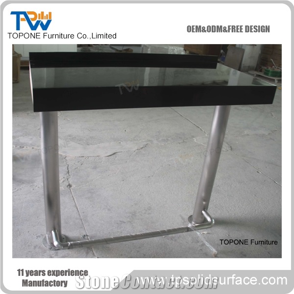 Black Artificial Marble Stone Wine Bar Counter Bar Table Design, Black Color Interior Stone Acrylic Solid Surface Bar Table Tops, Interior Stone Bar Furniture for Sale