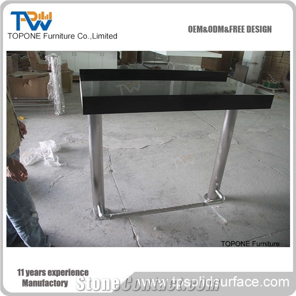 Black Artificial Marble Stone Wine Bar Counter Bar Table Design, Black Color Interior Stone Acrylic Solid Surface Bar Table Tops, Interior Stone Bar Furniture for Sale