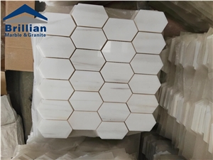 Bianco Statuario White Marble Mosaic,White Hexagon Marble Mosaic Tile,Polished Surface, Garden & Balcony Marble and Glass Mosaic Tile, Kitchen Mosaic,Polished Handmade Mix Mosaic for Interior Home Hot