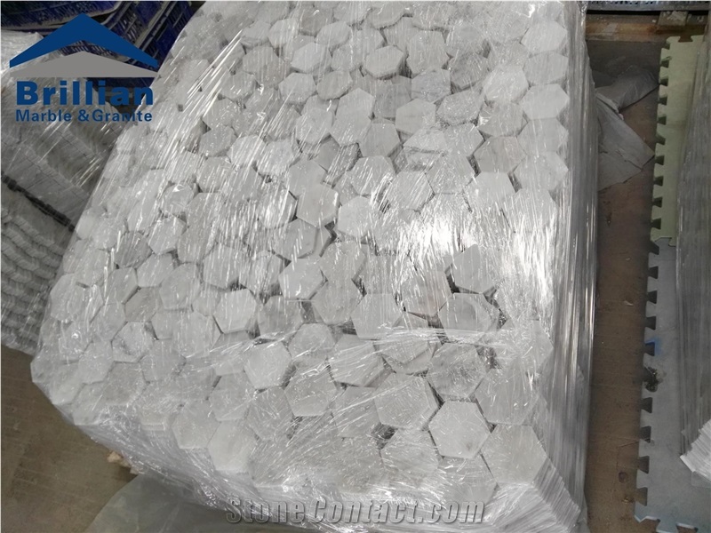 Bianco Statuario White Marble Mosaic,White Hexagon Marble Mosaic Tile,Polished Surface, Garden & Balcony Marble and Glass Mosaic Tile, Kitchen Mosaic,Polished Handmade Mix Mosaic for Interior Home Hot