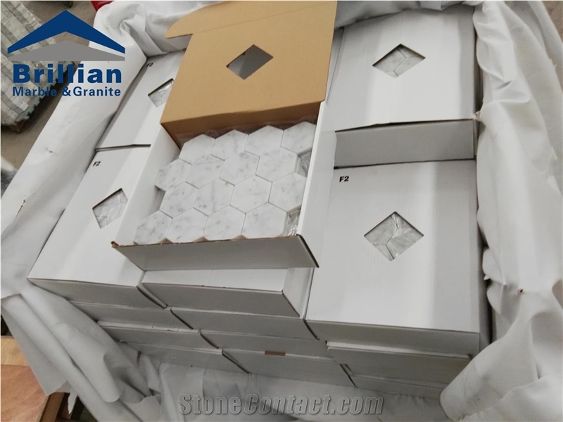Bianco Statuario White Marble Mosaic,White Hexagon Marble Mosaic Tile,Polished Surface, Garden & Balcony Marble and Glass Mosaic Tile, Kitchen Mosaic,Polished Handmade Mix Mosaic for Interior Home Hot