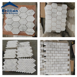 Bianco Statuario White Marble Mosaic,White Hexagon Marble Mosaic Tile,Polished Surface, Garden & Balcony Marble and Glass Mosaic Tile, Kitchen Mosaic,Polished Handmade Mix Mosaic for Interior Home Hot