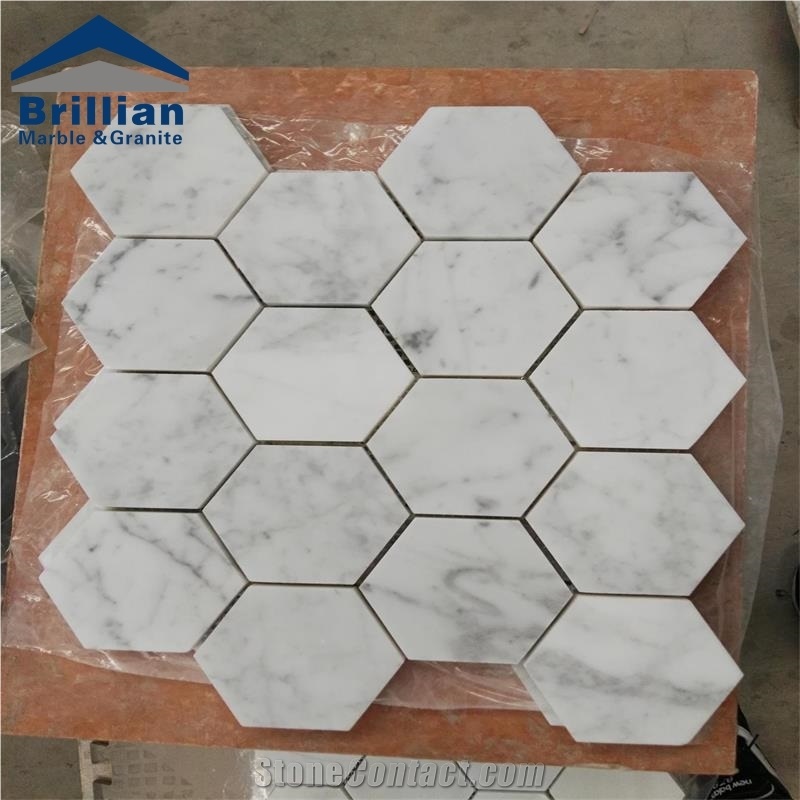 White Marble Mosaic Bathroom Tiles Pattern, Decorated Marble Mosaic Manufacturer, Professional Stone Mosaic Exporter, New Modern Mosaic Tiles Pattern Design,Hexagon White Marble Mosaics,30.5*30.5*1