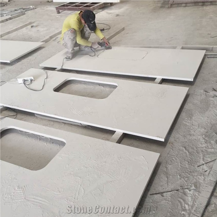 White Quartz Countertops, Quartz Kitchen Countertops, Undermount Sink Cut Out, Commercial Used Quartz Kitchen Tops