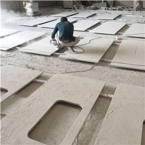 White Quartz Countertops, Quartz Kitchen Countertops, Undermount Sink Cut Out, Commercial Used Quartz Kitchen Tops