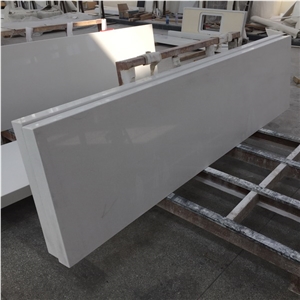 White Quartz Kitchen Countertop, Prefab Quartz Countertops, Prefabricated Quartz Tops, Laminated Eased Edges Countertops