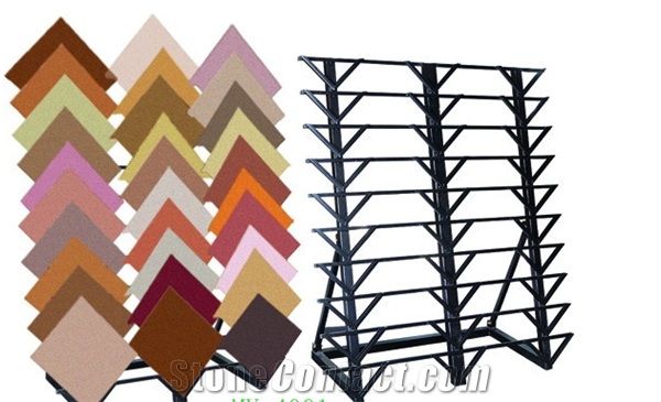 Metal Exhibition Display Racks Ceramic Display Racks Crema Marfil Standard Marble Stands Quartzite-Slabs Artificial Displays