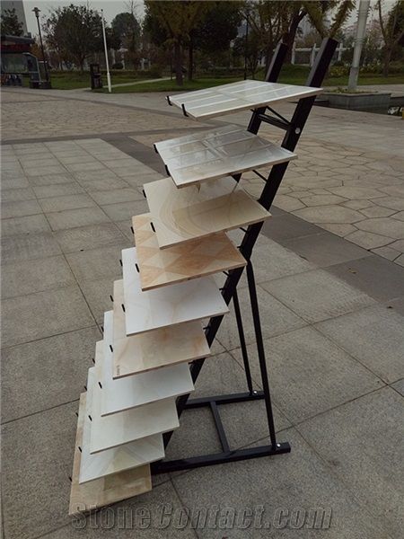 Metal Tile Display Metal Wing Stone Stands Steel Floor Tile Rack Stands Spinning Ceramic Tile Racks Floor Tile Sample for White Black Grey Marble Granite Limestone Mosaic Ceramic