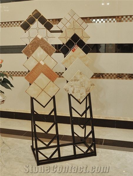 Metal Tile Display Stand Racks White-Marble Display Stands Crema Marfil Standard Marble Stands Sandstone Racks Mosaic Stand Racks