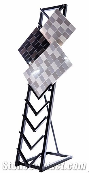 Mosaic Stand Racks Black-Galaxy-Granite Displays White-Marble Display Stands Granite Stands Ceramic Tile Retailers White-Onyx Tile Displays