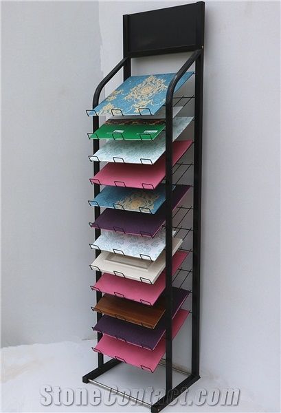 Stone Sample Display Racks Ceramic Display Racks Crema Marfil Standard Marble Stands Black-Galaxy-Granite Displays