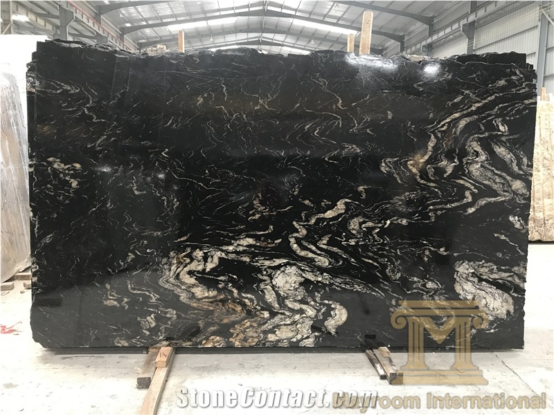 Beautiful Matrix Titanium(Rough Grain),Cosmic Black Titanium,Titanium Mc Granite,Titanium Black,Polished, Slabs,Brazil,Black,Kitchen Counter Tops, Wall Application
