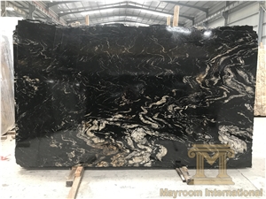 Beautiful Matrix Titanium(Rough Grain),Cosmic Black Titanium,Titanium Mc Granite,Titanium Black,Polished, Slabs,Brazil,Black,Kitchen Counter Tops, Wall Application