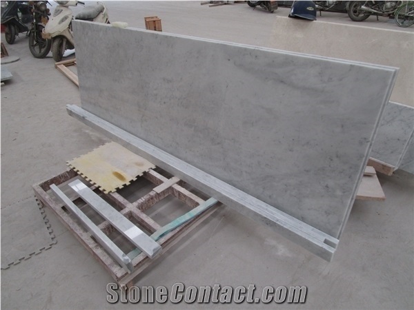 Bianco Carrara White Marble Polished Countertop with Beveled Edge, Italy Cheap White Marble Countertops Kitchen Bathroom Decoration, Worktops, Bar Tops