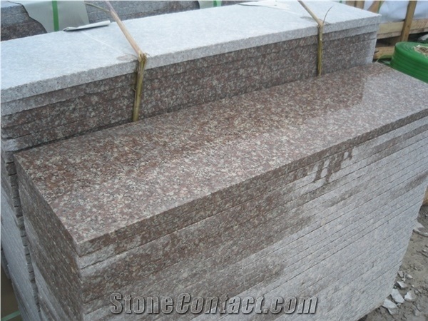 Cheap Red Granite Peach Red G687 Polished Stone Steps Risers Granite Stairs, Polished Peach Blossom Red Gutian G687 Treads, G3567 Grantie Staircase