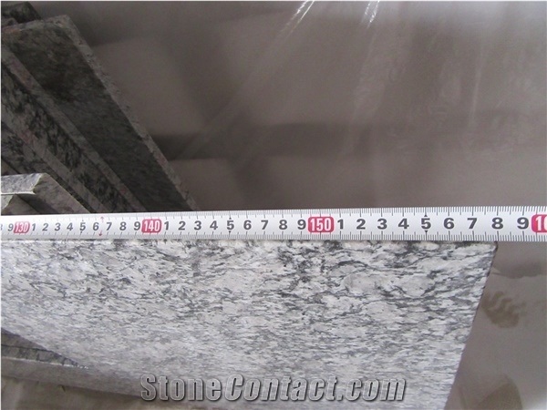 China Popular Cheap Spray/Seawave Sea Wave White Granite Polished Kitchen Countertops, Bar Tops, Worktops with Sink/Wash Basins Hole, Beveled Edge Profile, Nature Building Stone