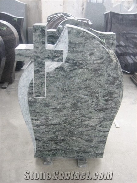 Olive Green Granite Tombstone & Monument,Memorials, German Style Vert Olive,Verde Olive,Verde Maritaca-Oliva,Namaqualand Green Polished and Flower Carved Headstone