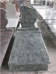 Olive Green Granite Tombstone & Monument,Memorials, German Style Vert Olive,Verde Olive,Verde Maritaca-Oliva,Namaqualand Green Polished and Flower Carved Headstone