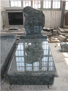 Olive Green Granite Tombstone & Monument,Memorials, German Style Vert Olive,Verde Olive,Verde Maritaca-Oliva,Namaqualand Green Polished and Flower Carved Headstone