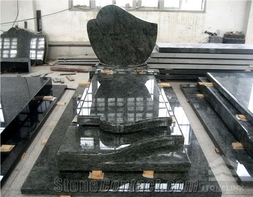 Olive Green Granite Tombstone & Monument,Memorials, German Style Vert Olive,Verde Olive,Verde Maritaca-Oliva,Namaqualand Green Polished and Flower Carved Headstone