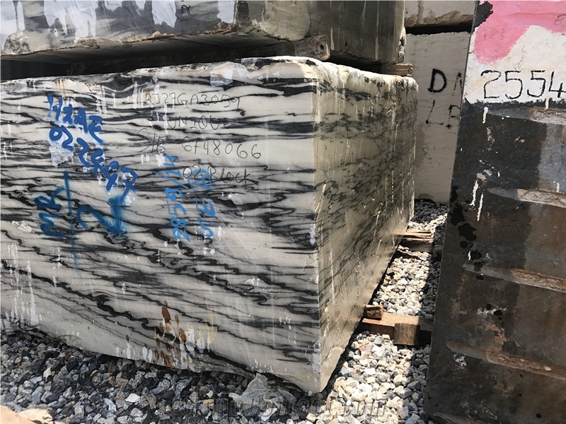 White Panda Block, White Marble, Panda White, White with Black Net Viens, Panda White Jade Marble Block