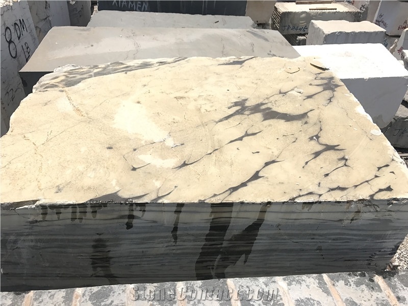 White Panda Block, White Marble, Panda White, White with Black Net Viens, Panda White Jade Marble Block
